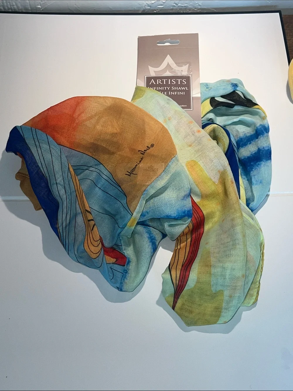 Maxine Nowl Multicolor Infinity Shawl with Blue, Yellow, Red & Orange Accents